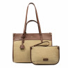 Kvindetaske til strand 045g cognac brun+rafia