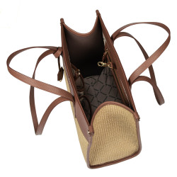 Kvindetaske til strand 045g cognac brun+rafia
