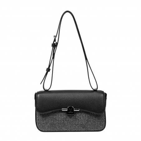 Dame skuldertaske 046g 01 sort+sort raffia