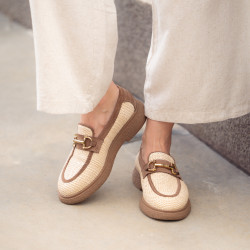 Damesko casual 6092 beige raffia kombineret lifestyle