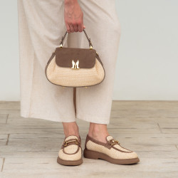 Damesko casual 6092 beige raffia kombineret lifestyle