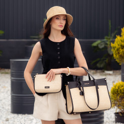 Dame strandtaske 045g sort napa+raffia lifestyle