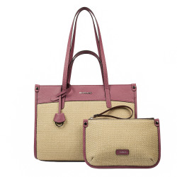 Dame strandtaske 045g 01 hindbærlyserød + raffia
