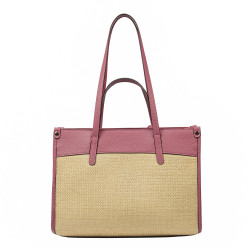 Dame strandtaske 045g 01 hindbærlyserød + raffia