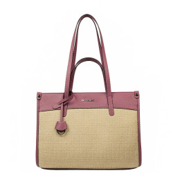 Dame strandtaske 045g 01 hindbærlyserød + raffia