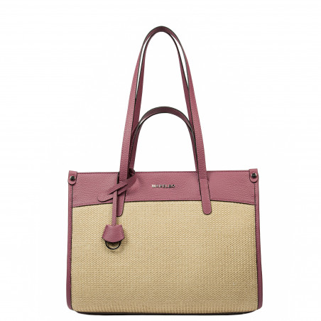 Dame strandtaske 045g 01 hindbærlyserød + raffia
