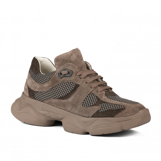Damesneakers 6102 sandfarvet kombineret ruskind