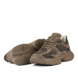 Damesneakers 6102 sandfarvet kombineret ruskind