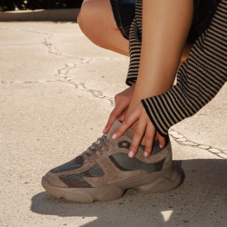 Damesneakers 6102 sandfarvet kombineret ruskind lifestyle