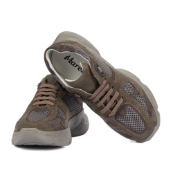 Dame sportssko 6102 sandfarvet kombineret ruskind 01