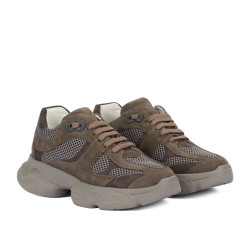 Dame sportssko 6102 sandfarvet kombineret ruskind 01